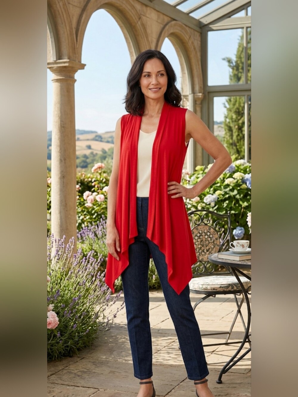 🛍️NWT Made By Johnny Red Drape Open Front Vest Cardigan - XL🛍️